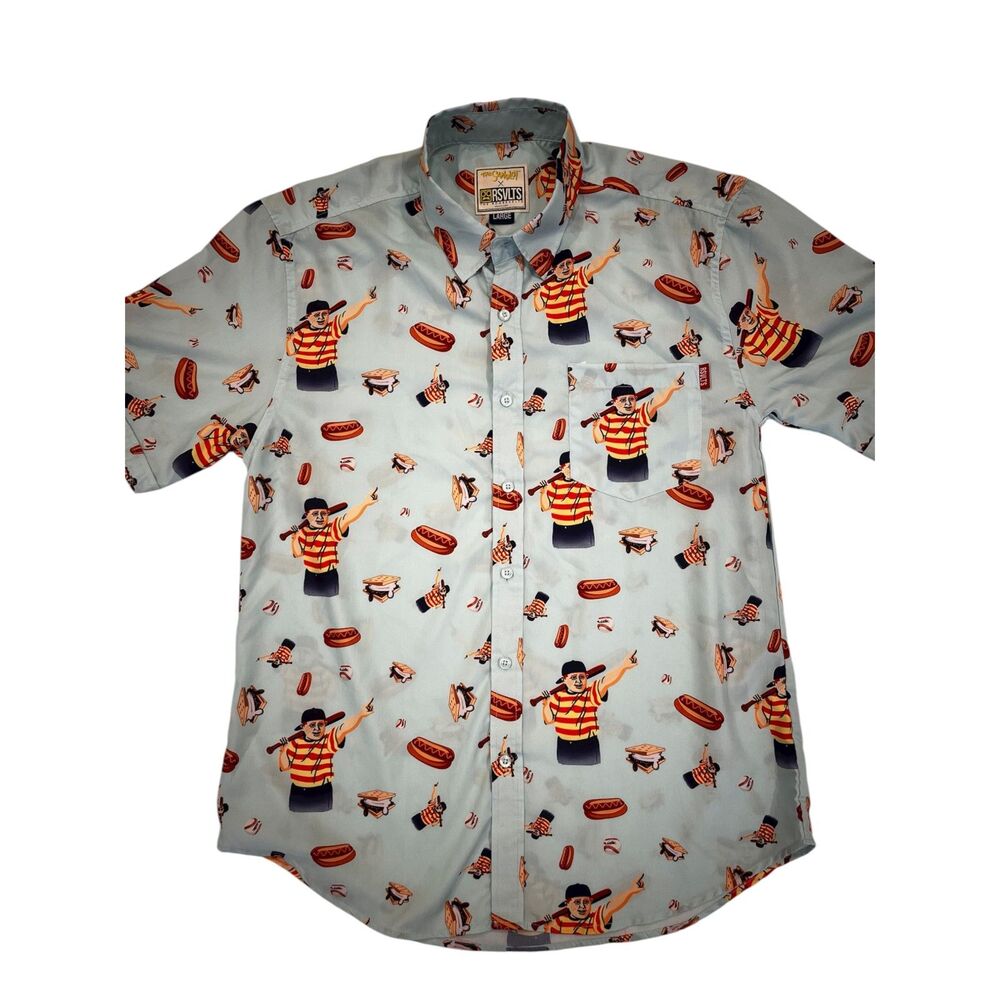 RSVLTS x The Sandlot Baseball Print Hawaiian Style Men's Button-up Sz Large FLAW